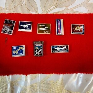 VTG Lot Of 8 Mirror Base Aeroflot Plane lunar rover space Soviet USSR PIN BADGE